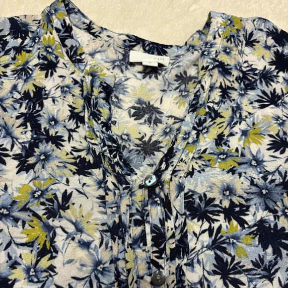 J Jill Womens Floral Blouse Long Sleeve Button Down Blue Yellow Size XL - Picture 5 of 10